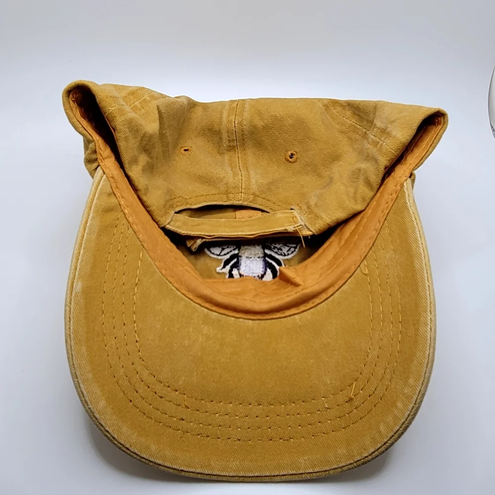 Bee Embroidered Cotton Baseball Cap Mustard Yellow Adjustable Hat